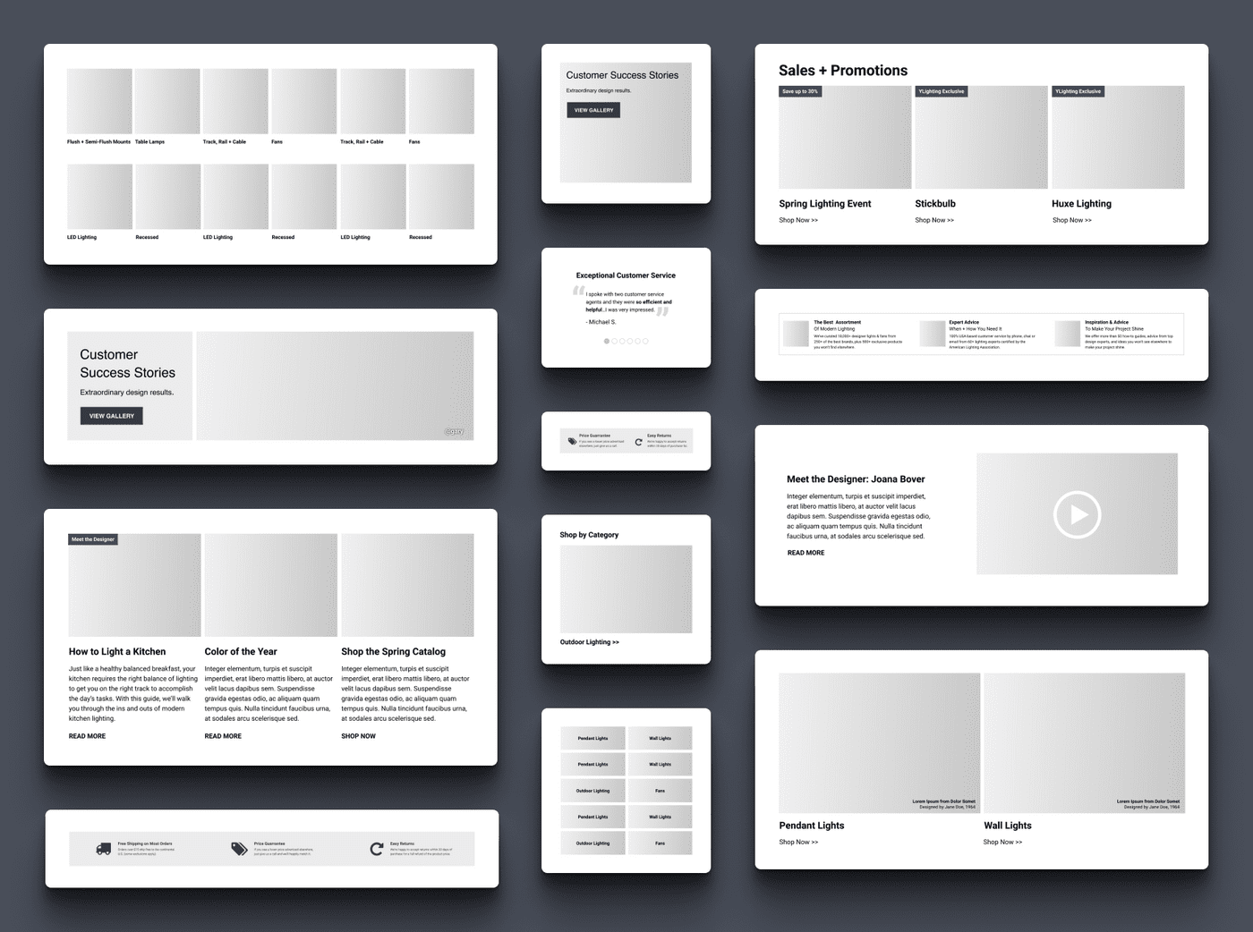 Wireframes of a variety of components